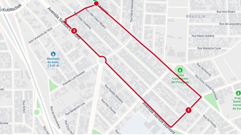 Mapa do percurso da caminhada de 2,3km