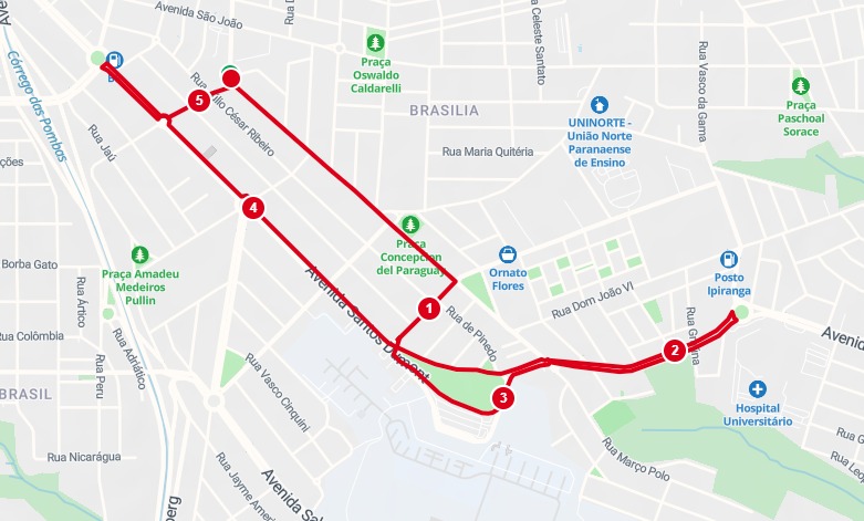 Mapa do percurso da corrida de 5km